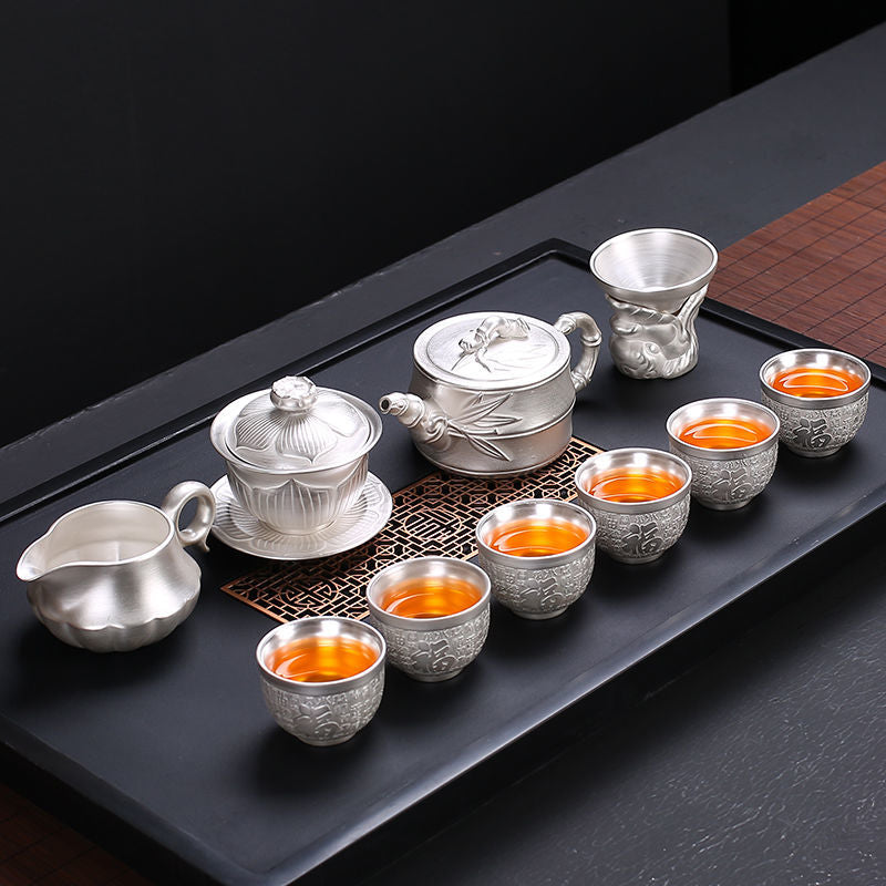 [Kaolin material] Enamel handmade ceramic silver-plated tea set 999 silver automatic tea set Kung Fu teacup tea brewing household teapot