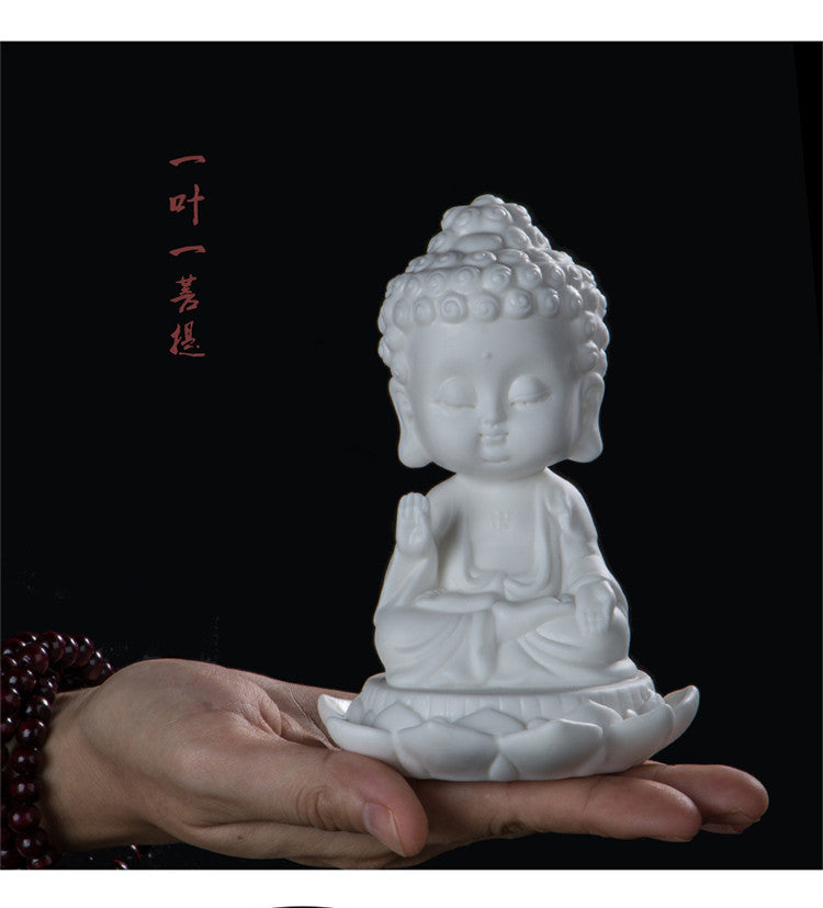 White porcelain lotus Guanyin Buddha statue ornaments car accessories personality Zen Tathagata Buddha tea pet tea ceremony tea play decorations