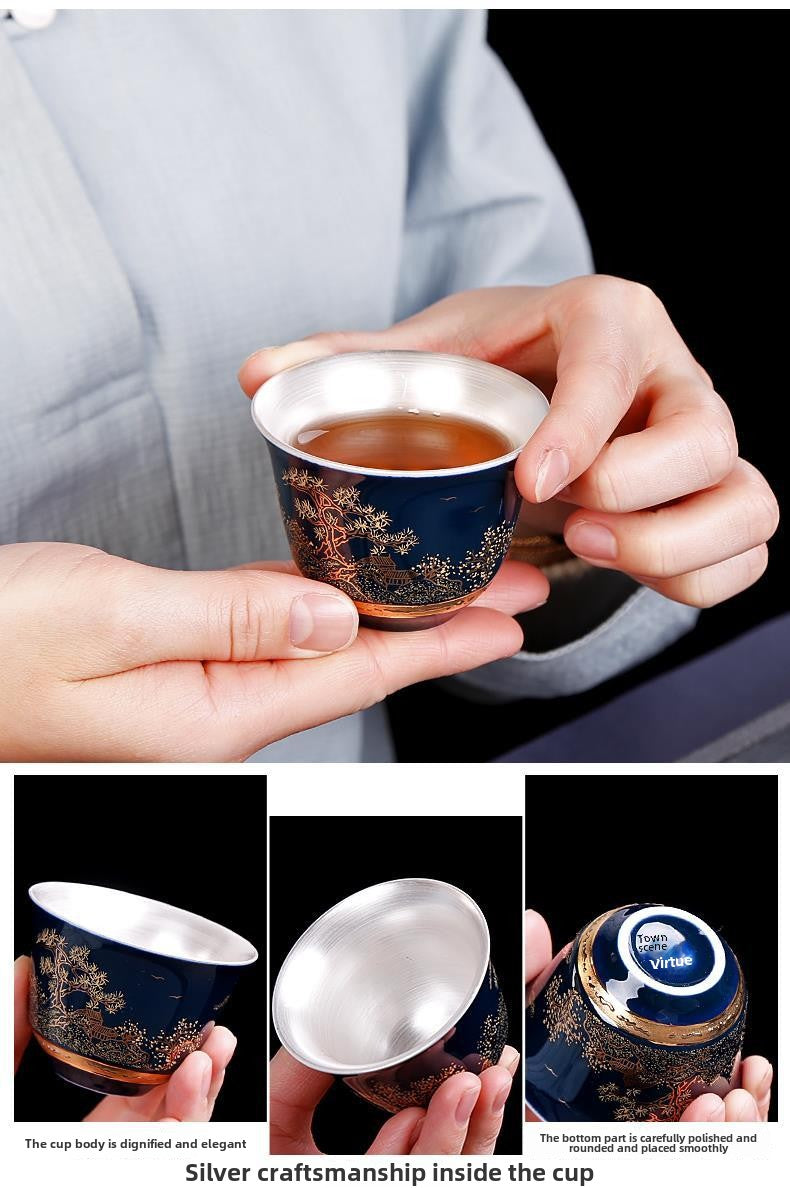 [Kaolin material] Enamel handmade ceramic silver-plated tea set 999 silver automatic tea set Kung Fu teacup tea brewing household teapot