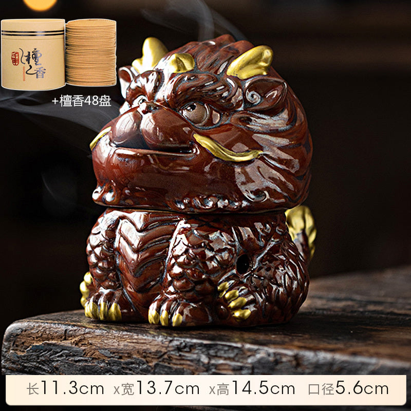 Kirin Incense Burner Suanni Ceramic Mugwort Creative Incense Burner Sandalwood Agarwood Tea Pet Zen Mythical Beast Ornaments