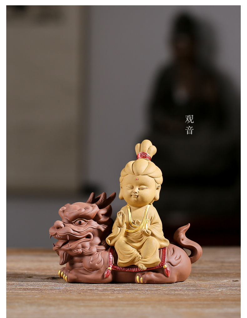 The Three Holy Ones of the West, Guanyin, Tathagata, Ksitigarbha, purple sand Buddha statues, tea pets, Chinese Zen ornaments