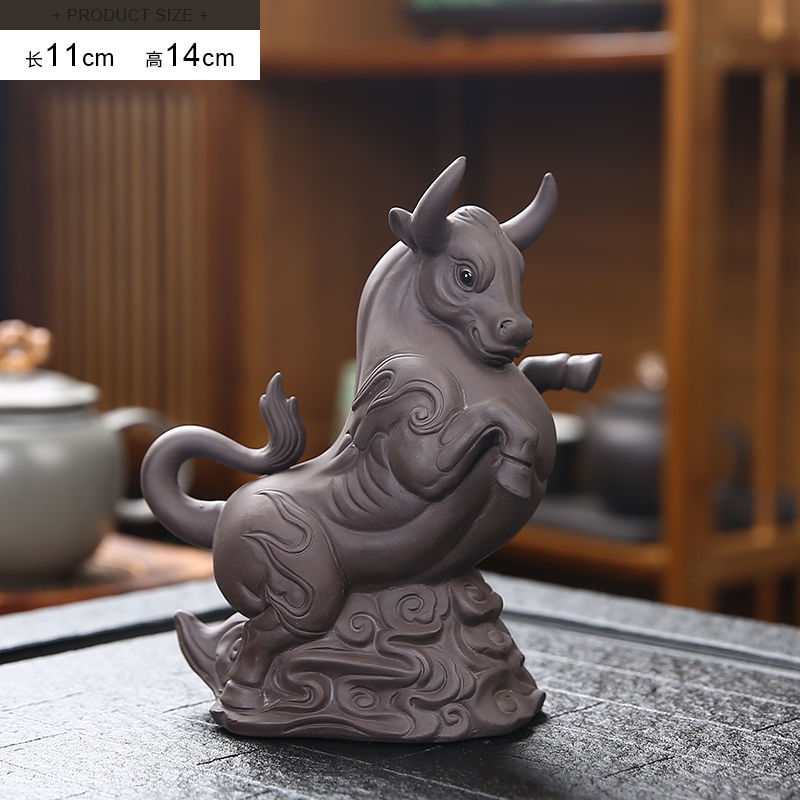 Purple clay zodiac ox fortune tea pet boutique can be raised ox year home gift decoration ornaments tea toys tea set spare parts