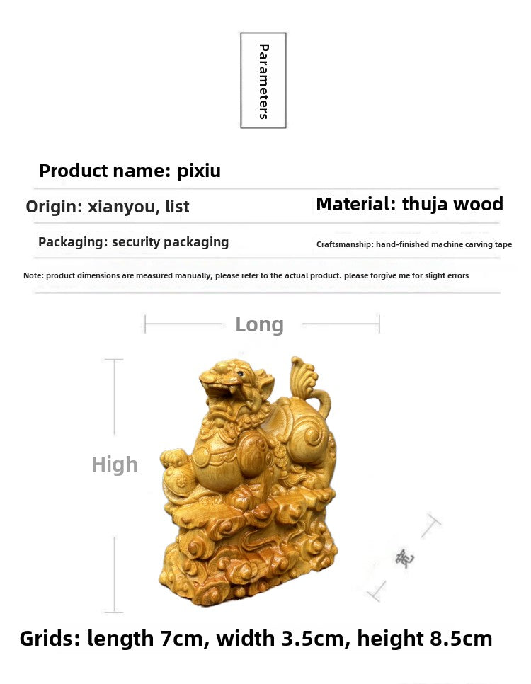 Pixiu stepping on Ruyi cliff cypress wood carving fortune-bringing Pixiu car ornaments living room decorations gifts home home desktop