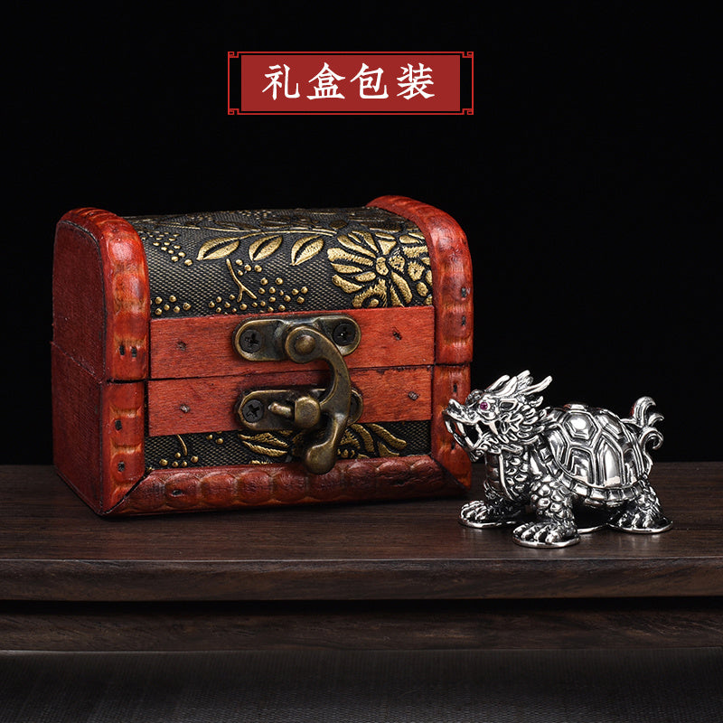 Silver Age 999 Pure Silver Dragon Turtle Tea Pet Creative Ancient Mythical Beast Lucky Xuanwu Tea Pet Personalized Tea Table Decoration