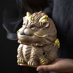 Kirin Incense Burner Suanni Ceramic Mugwort Creative Incense Burner Sandalwood Agarwood Tea Pet Zen Mythical Beast Ornaments