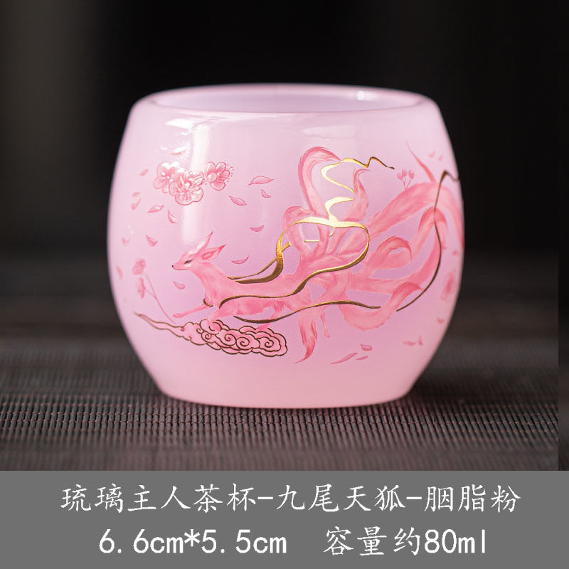 New hand-made silver-inlaid glazed jade white dragon and phoenix host tea cup single creative tea cup jade porcelain tea cup