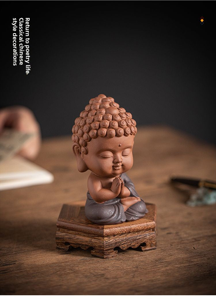 Zen purple sand small Tathagata tea pet ornaments boutique can be raised ceramic small Buddha statue tea toy tea tray tea table tea ceremony accessories