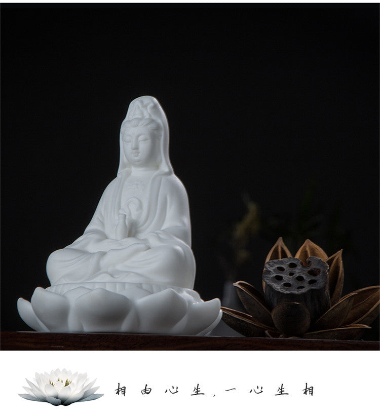 White porcelain lotus Guanyin Buddha statue ornaments car accessories personality Zen Tathagata Buddha tea pet tea ceremony tea play decorations