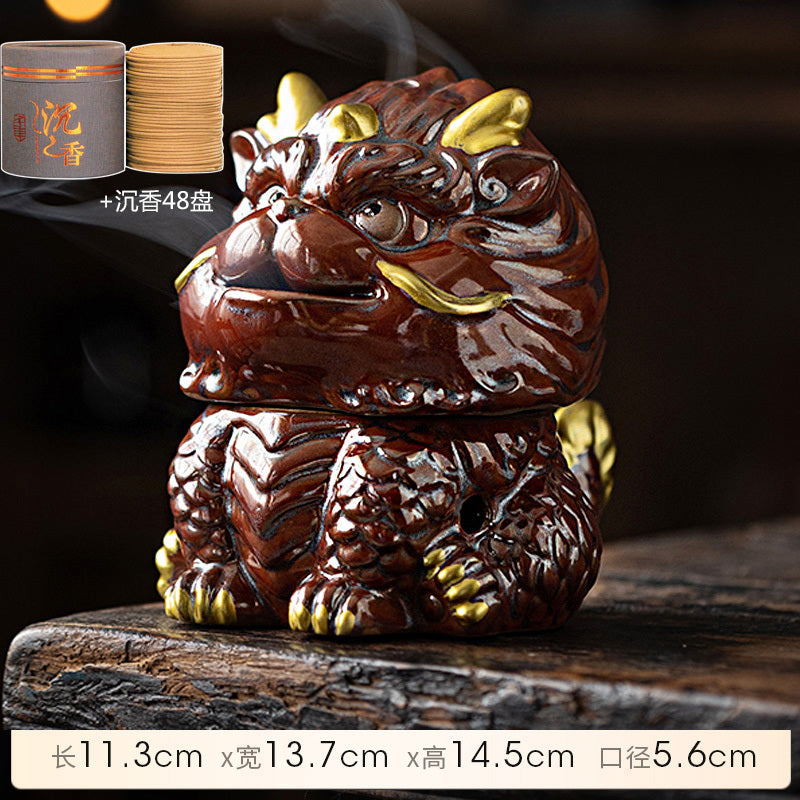 Kirin Incense Burner Suanni Ceramic Mugwort Creative Incense Burner Sandalwood Agarwood Tea Pet Zen Mythical Beast Ornaments