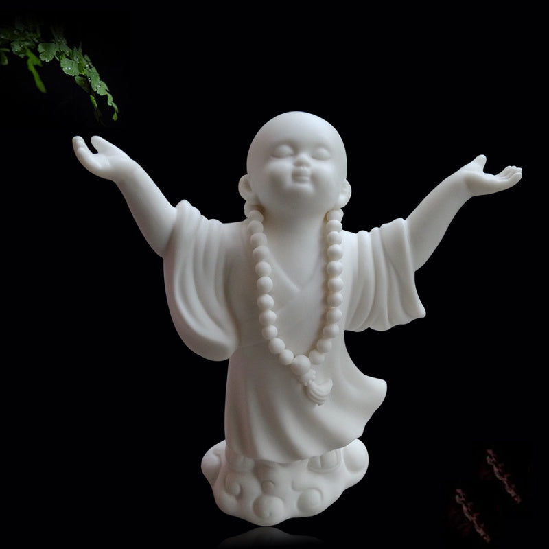 Creative boutique Dehua white porcelain Zen little monk tea pet ornaments handmade ceramic little monk home decoration