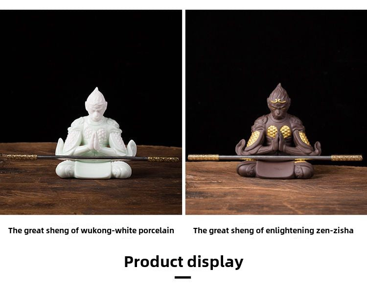 [The golden hoop can be removed] White porcelain fighting Buddha Monkey King Sun Wukong ornaments home porch living room wine cabinet decoration tea tray tea pet