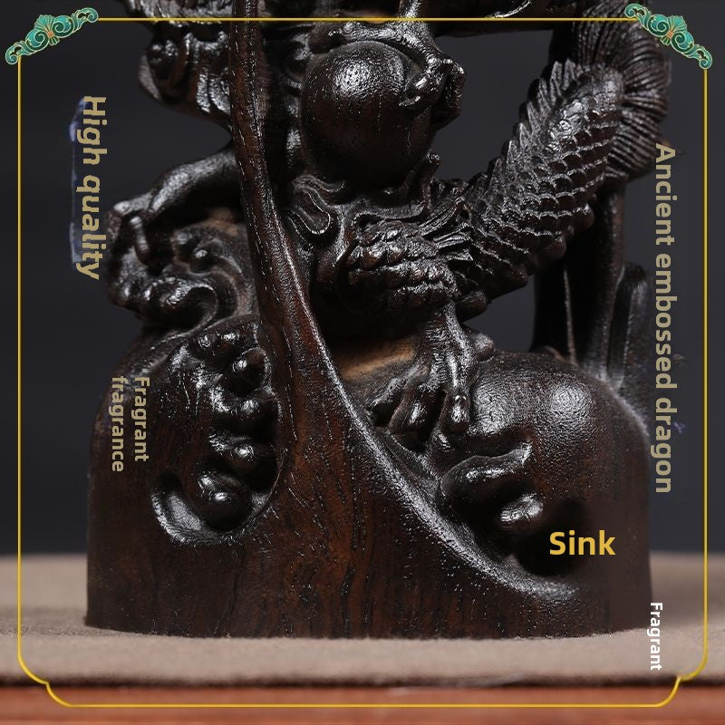 Solid wood ebony carved blue dragon auspicious dragon spitting beads living room home crafts zodiac decoration opening decoration gift