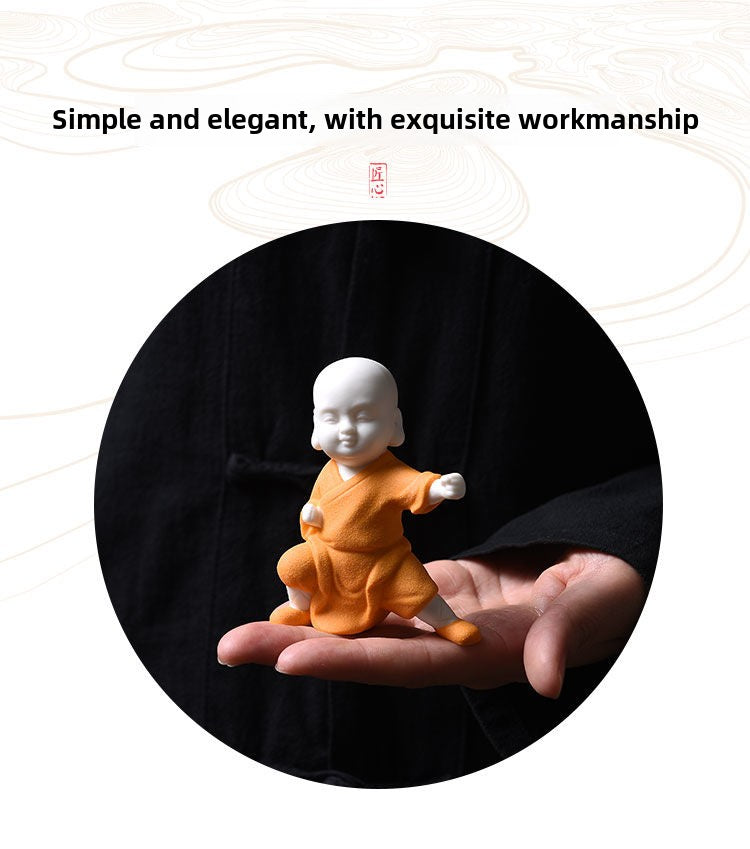 Tea pet ornaments ceramic kung fu little monk boutique can be raised high white porcelain sand mining living room decoration tea utensils table accessories