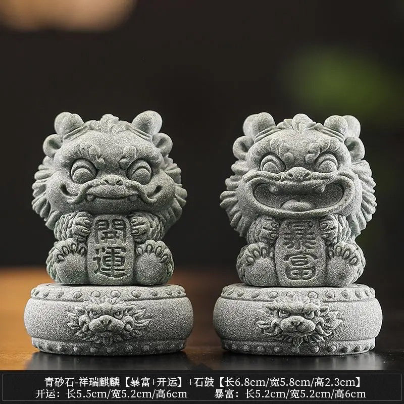 Chinese style cute healing Pixiu Qilin pair of living room entrance feng shui layout home fortune and wealth ornaments