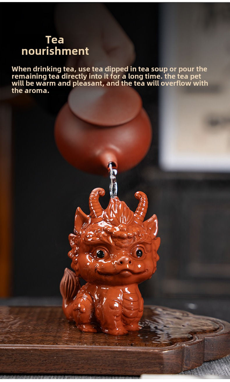 [Exquisite workmanship] Zisha tea pet dragon ornaments can attract wealth and can be used to raise fine tea and play with dual-purpose tea tables, personalized twelve zodiac dragon tea pet ornaments