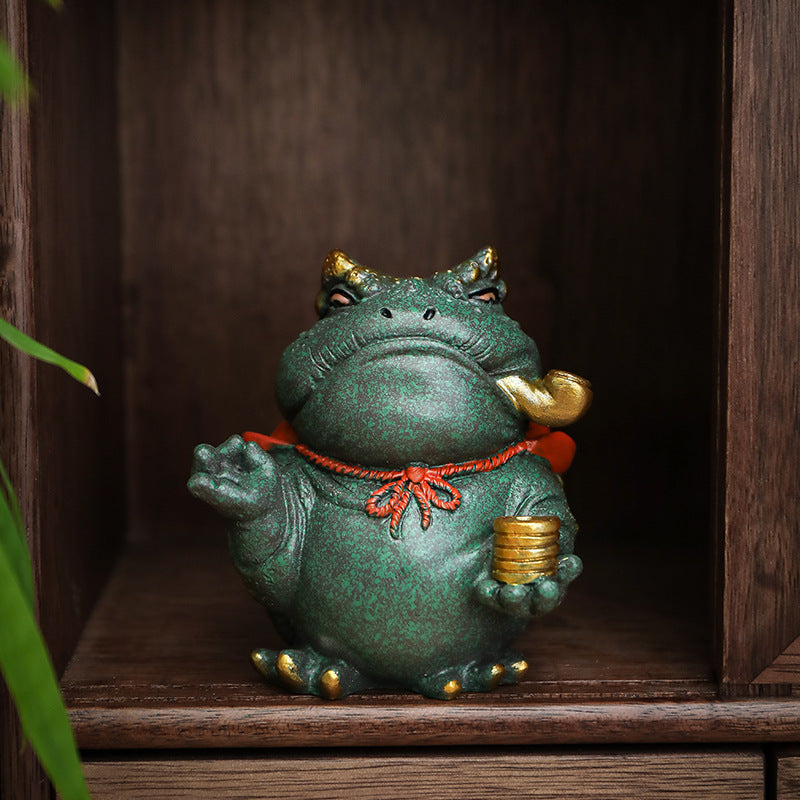 Green sandstone tea pet golden toad ornaments count with fingers fish tank landscaping auspicious toad decoration creative tea tray accessories