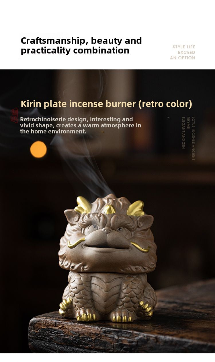 Kirin Incense Burner Suanni Ceramic Mugwort Creative Incense Burner Sandalwood Agarwood Tea Pet Zen Mythical Beast Ornaments