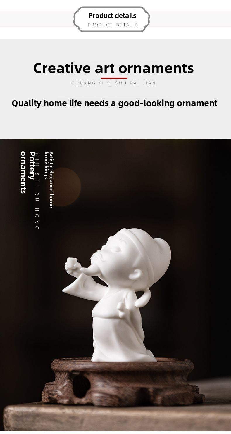 Creative white porcelain Li Bai tea pet small ornaments character home living room study porch office desktop boutique decoration