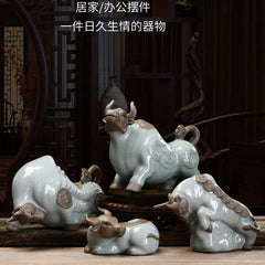 Niuqi Chongtian Geyao Twelve Zodiac Ox Ceramic Crafts Living Room Wine Cabinet Office Desktop Decoration