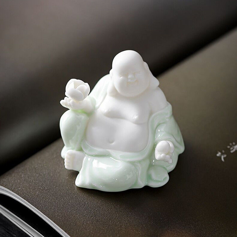 [Exquisite Ceramics] Dehua White Porcelain Maitreya Buddha Zen Tea Pet Ornaments Little Monk Tea Tray Tea Ceremony Supplies Accessories Car Decoration Supplies