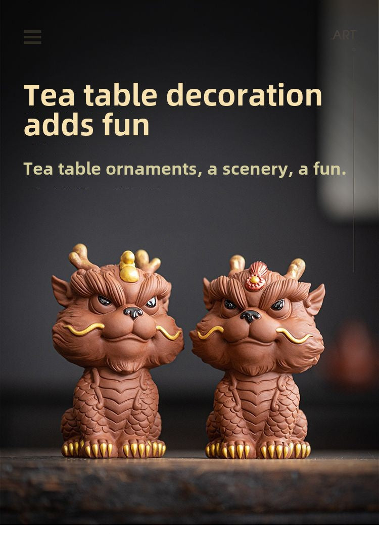 Purple sand tea pet lucky unicorn ornaments high-end home living room antique shelf office tea table decorations