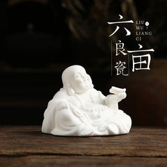 Ceramic creative tea pet ornaments white porcelain home home tea pet artistic conception appreciation Zen monk fortune ornaments