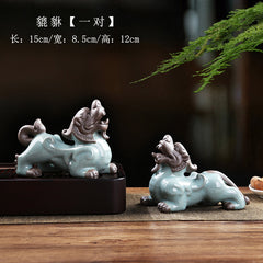 Ceramic Fortune Pixiu Ornaments Pair Home Living Room Office Desktop Decoration Auspicious Beast Kirin Tea Pet Can Be Raised