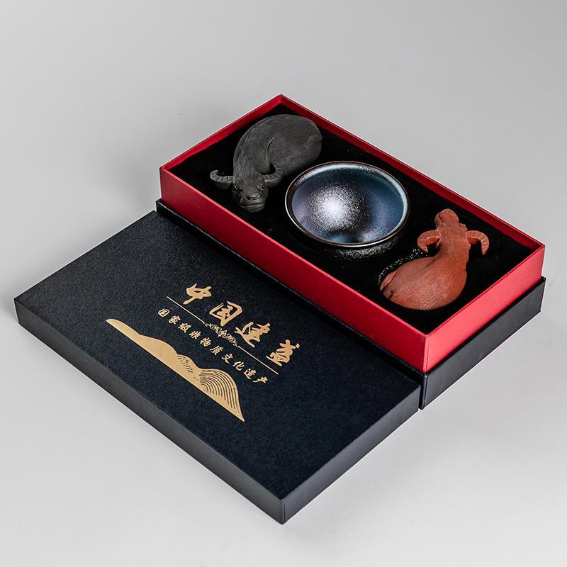 Shengyao purple sand ox turning the world Jianyang Jianzhan tea cup Baihuamu tea pet ornaments gift boutique iron tire oil drop