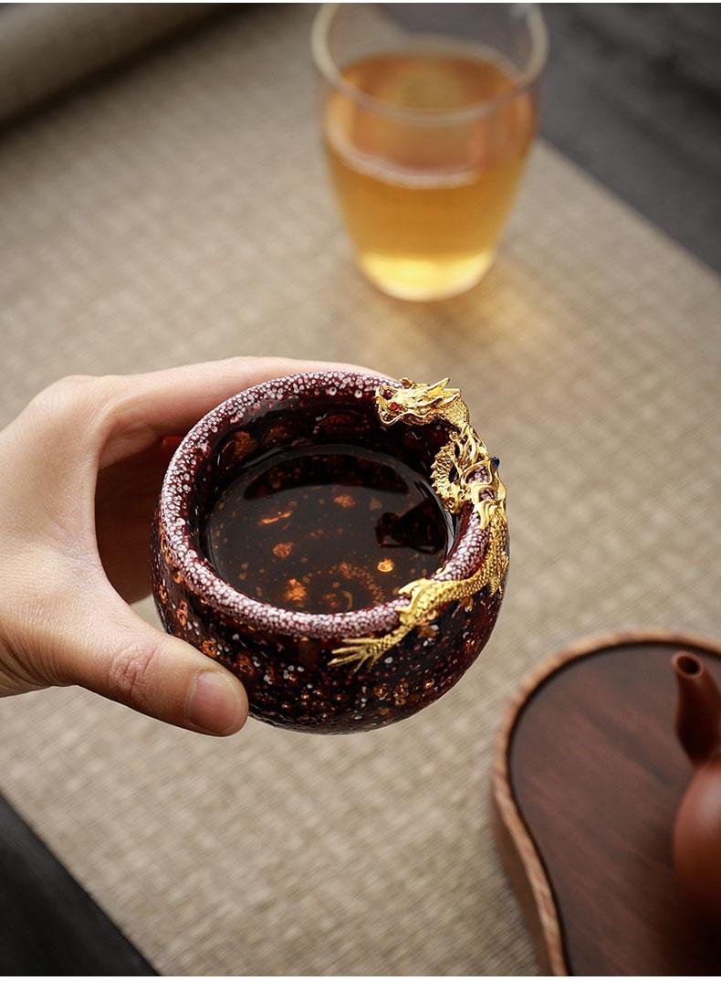 Oriental Golden Dragon ... Wood-fired handmade ceramic tea cup for men, high-end Kung Fu single personal tea cup for drinking tea, master cup