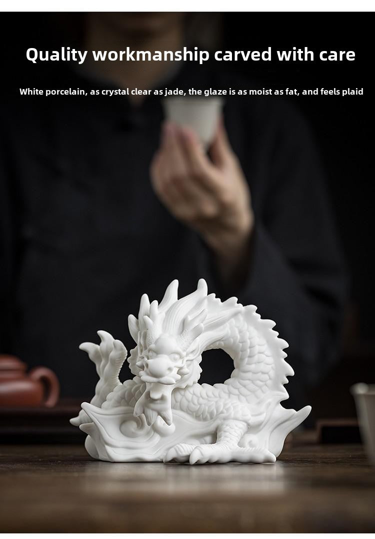 Tea pet ornaments white porcelain twelve zodiac dragon creative boutique can be raised tea tray tea table play auspicious dragon tea ceremony decoration accessories