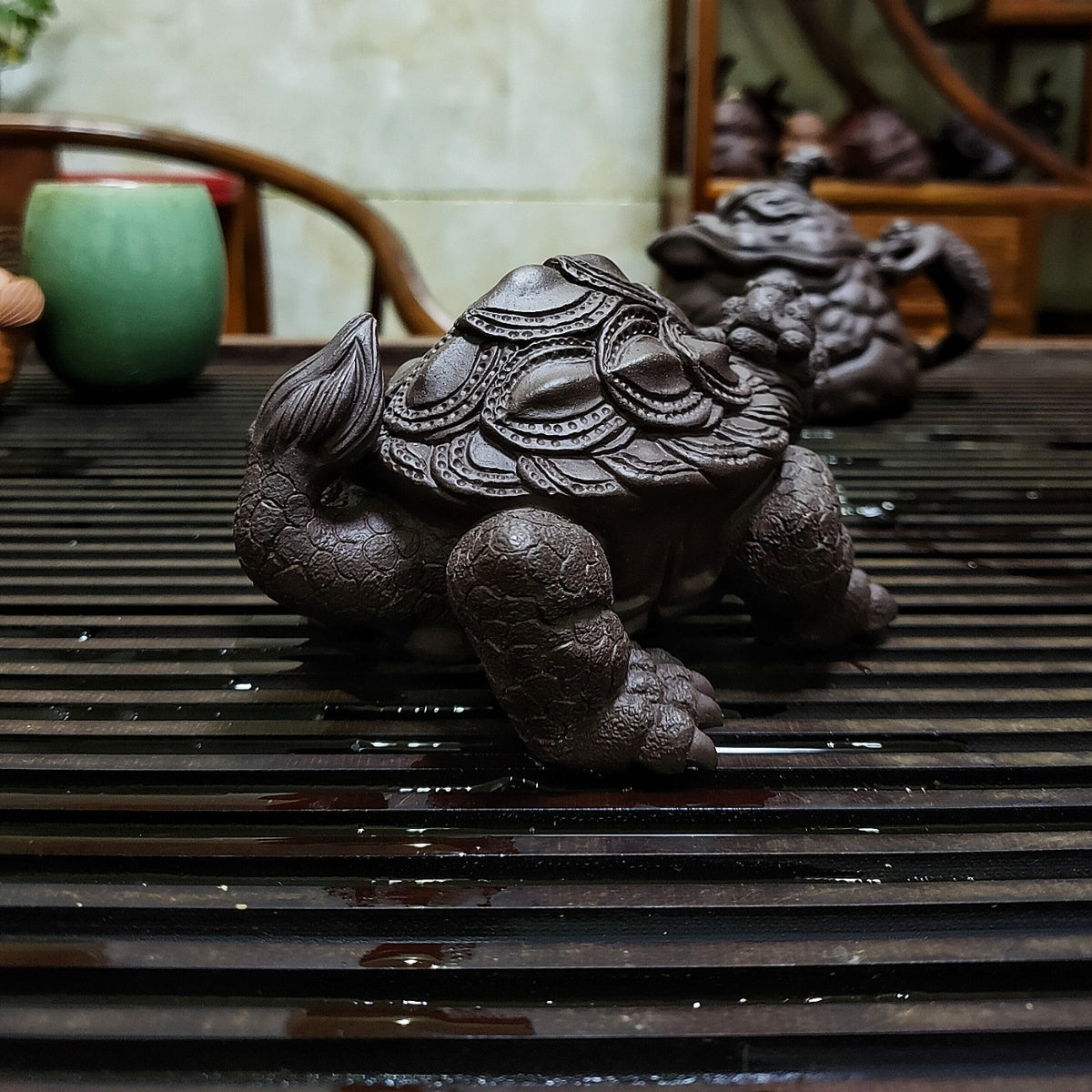 Yixing purple sand tea pet Baxia dragon turtle sculpture exquisite ornaments