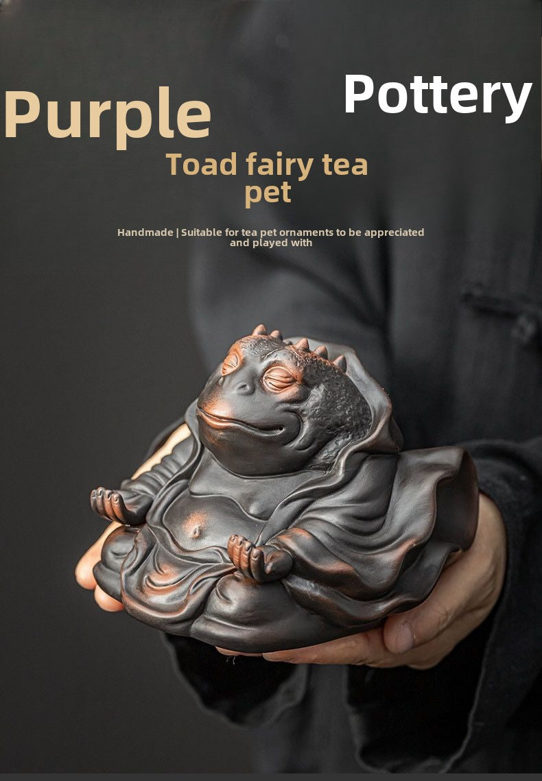 Purple pottery toad fairy tea pet can be raised tea fun tea play office desktop personality decoration ornaments Kung Fu tea ceremony living room accessories