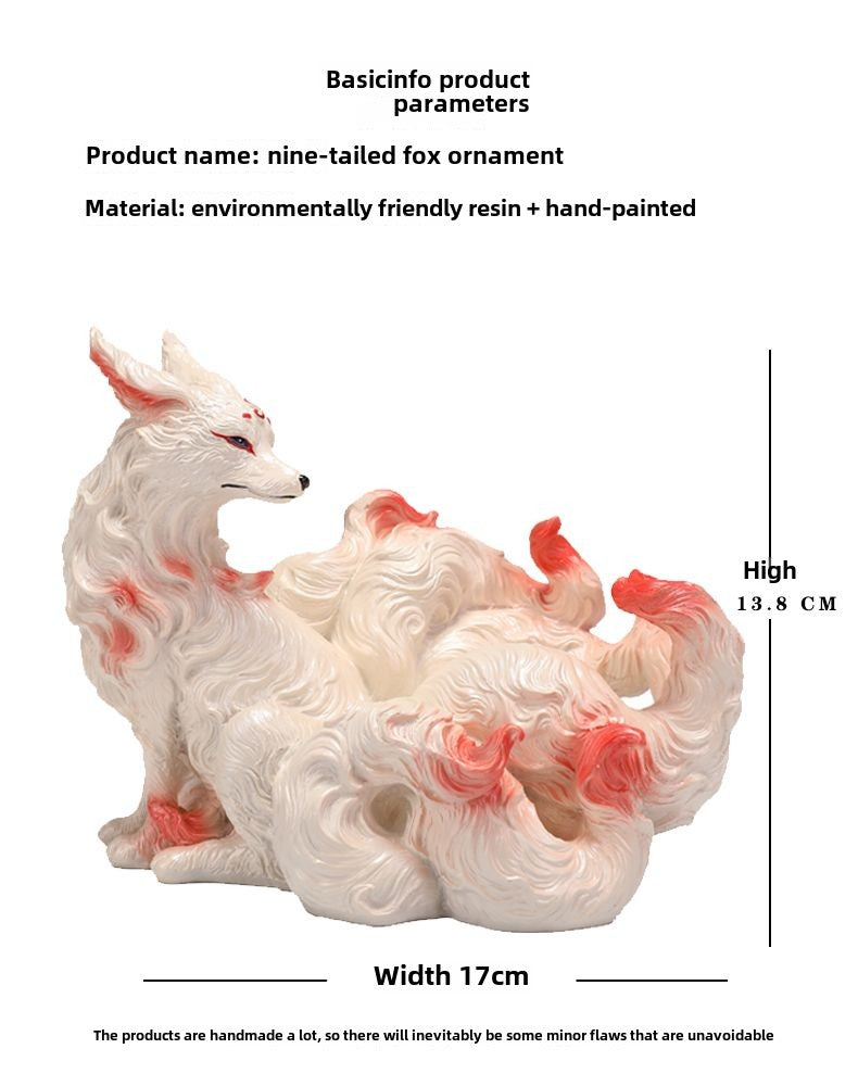 Nine-tailed fox ornaments, spirit fox hall statues, lucky fox decorations, home car coffee table desktop five immortals small ornaments