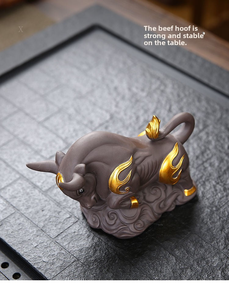 Purple clay zodiac ox fortune tea pet boutique can be raised ox year home gift decoration ornaments tea toys tea set spare parts