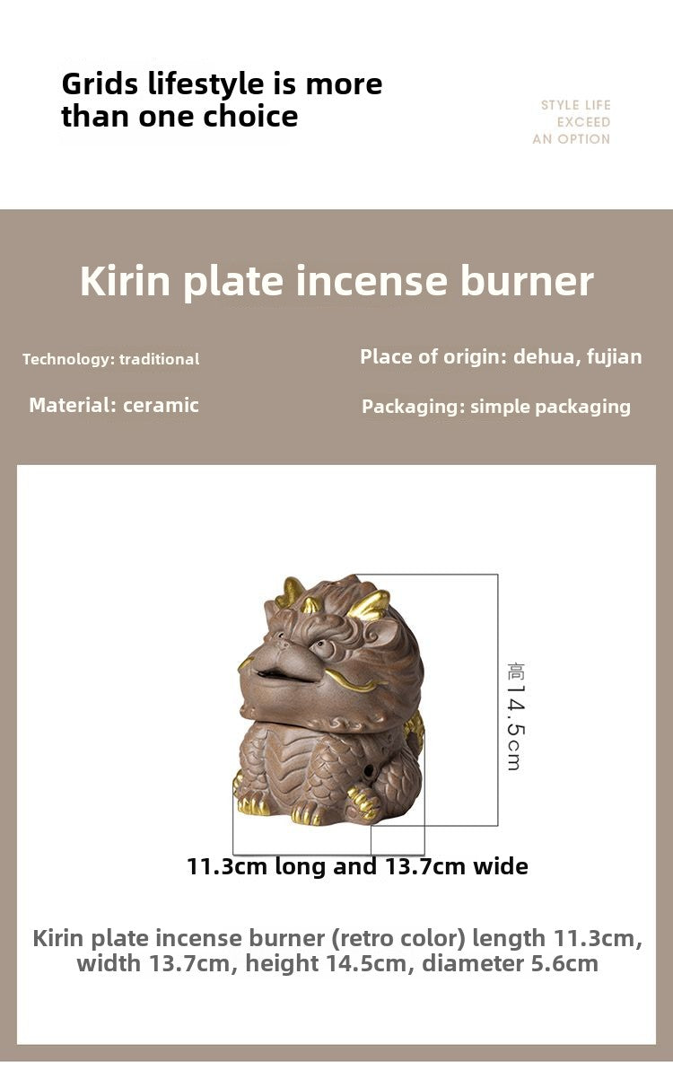 Kirin Incense Burner Suanni Ceramic Mugwort Creative Incense Burner Sandalwood Agarwood Tea Pet Zen Mythical Beast Ornaments