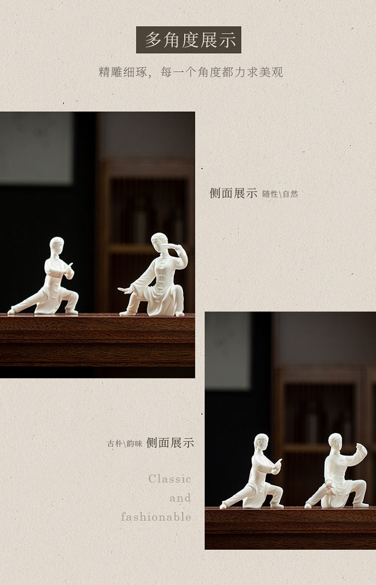 Yuxuan Zen white porcelain tea pet ornaments Tai Chi figure shape tea set accessories tea toys tea table tea art decoration