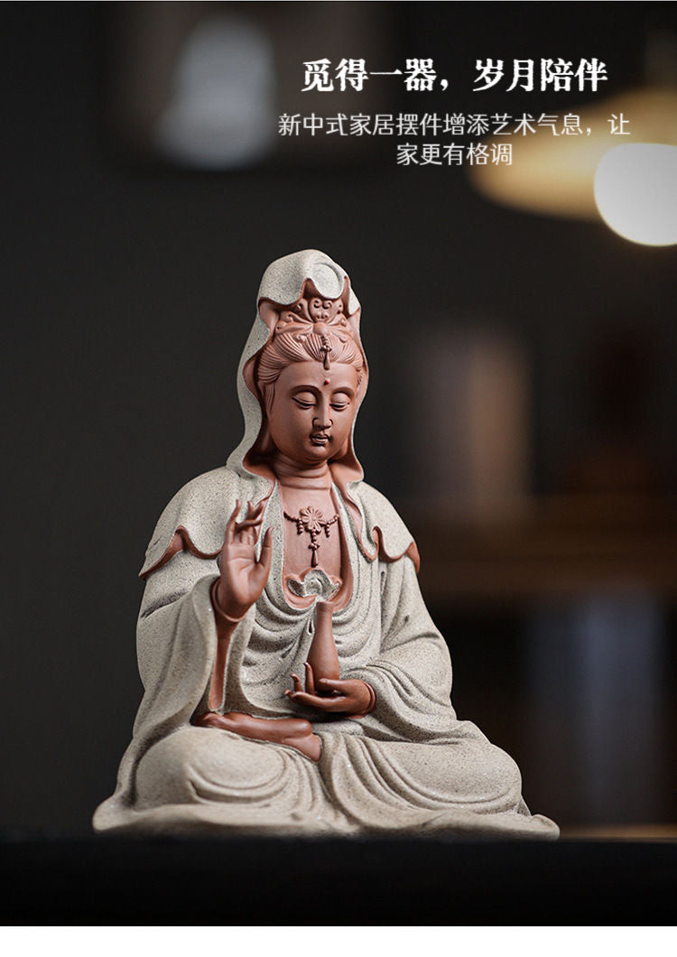 Living room handmade home tea ceremony incense Guanyin office ornaments new purple sand large ornaments Guanyin Bodhisattva