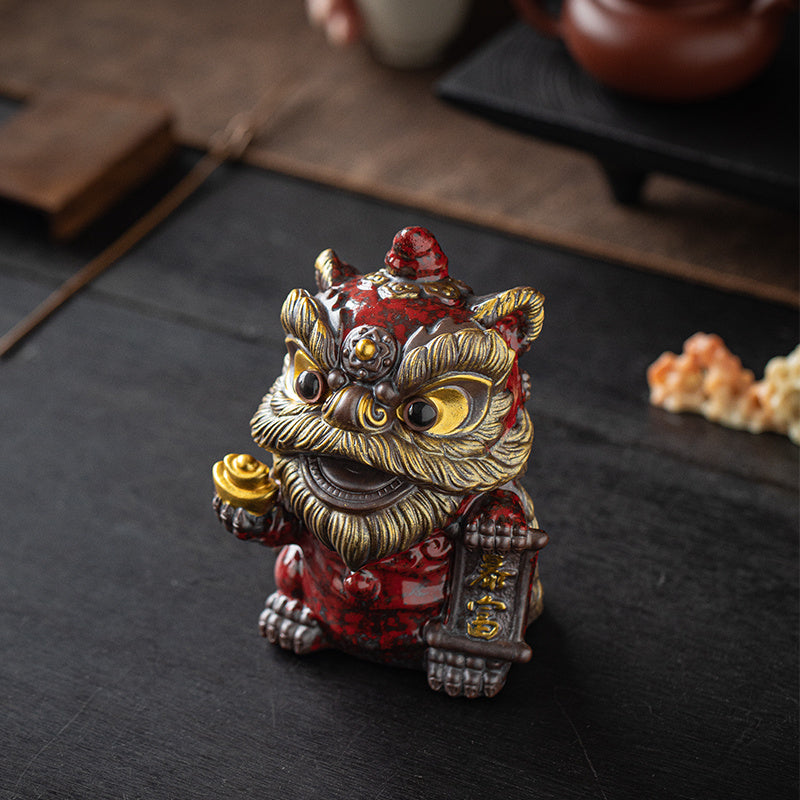 National trend awakening lion tea pet ornaments creative ceramic cute little lion fortune home tea room antique shelf decoration gift