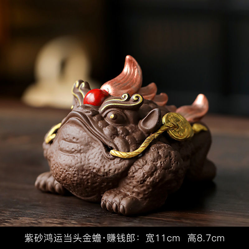 Fortune-attracting golden toad Feng Shui ornaments, large toad tea pets, can be raised as office shop opening gifts, ceramic crafts