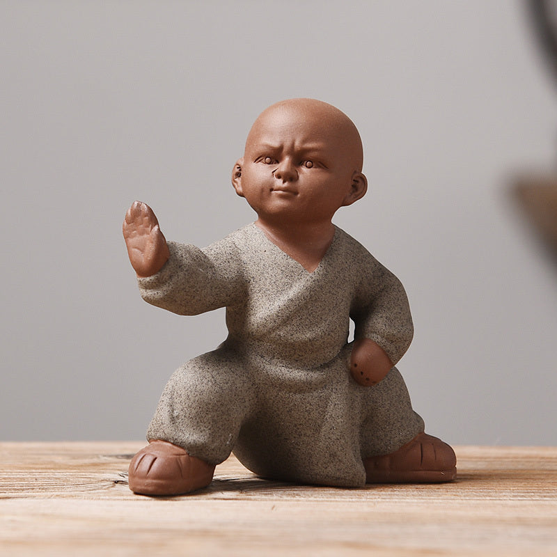 Tea pet ornaments can be kept Kung Fu Tai Chi little monk sand mining eight-style Zen desktop office personality decoration