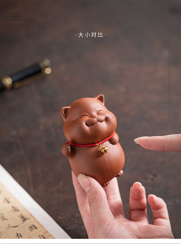 Yuxuan purple sand tea pet cute cat ornaments bell lucky cat creative tea play tea art home desktop ornaments