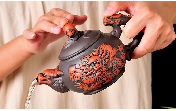 Creative Zisha Antique Tea Filter Kung Fu Automatic Tea Set Dragon Pattern Teapot Teacup Complete Set Ceramic Filter Tea Strainer