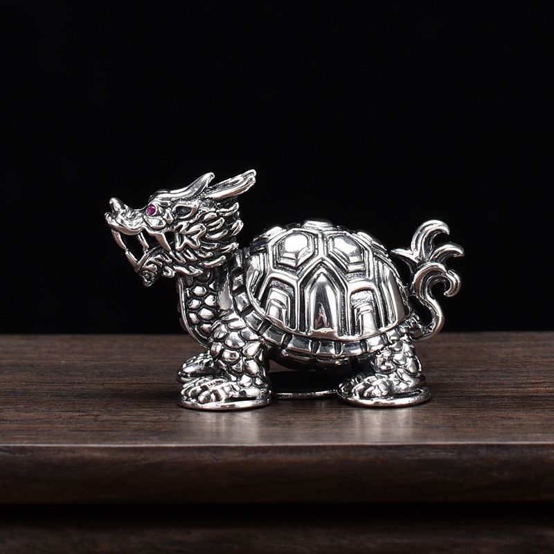 Silver Age 999 Pure Silver Dragon Turtle Tea Pet Creative Ancient Mythical Beast Lucky Xuanwu Tea Pet Personalized Tea Table Decoration