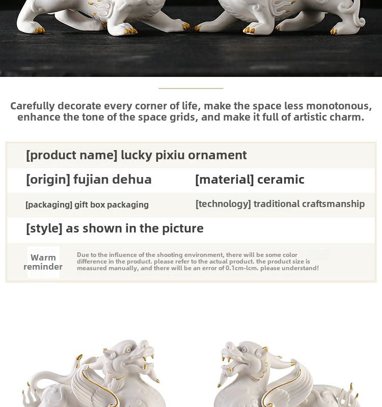 Creative auspicious beasts, lucky Pixiu, a pair of male and female white porcelain tea pets, new Chinese style living room office desktop decoration