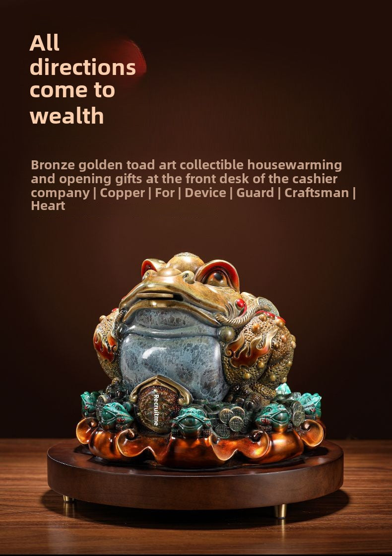 The source of gifts to attract wealth and prosperity, all-copper golden toad ornaments, three-legged toad, copper golden cicada, store front desk decoration, opening gift