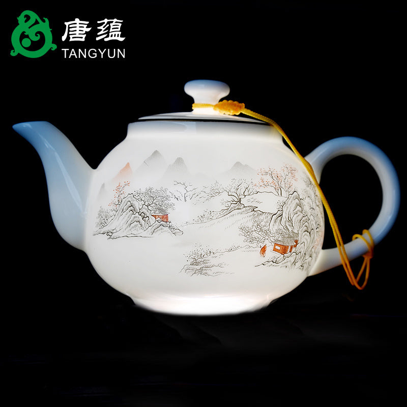 Ice-type mutton-fat jade white porcelain Kung Fu tea set home office reception ceramic covered bowl tea cup high-end gift box