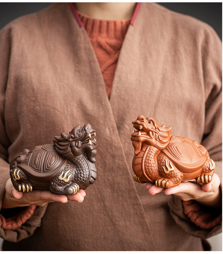 Yixing purple sand blessing dragon turtle tea pet blessing fortune sculpture handmade tea set tea ceremony tea tray tea table tea play ornaments