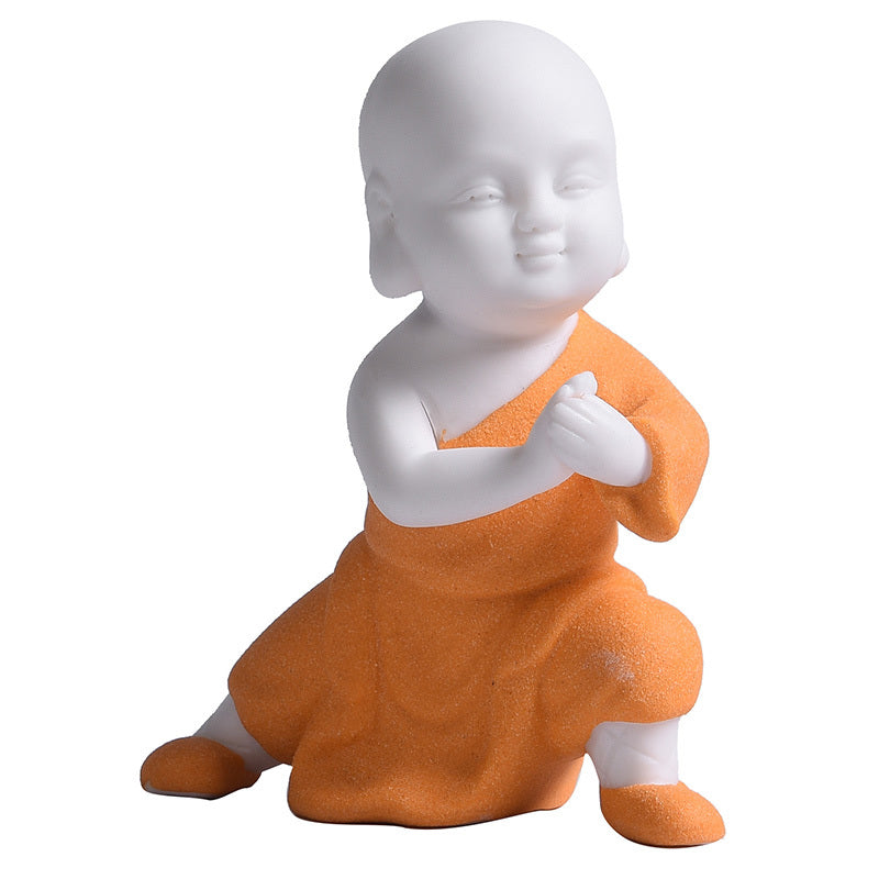 Tea pet ornaments ceramic kung fu little monk boutique can be raised high white porcelain sand mining living room decoration tea utensils table accessories