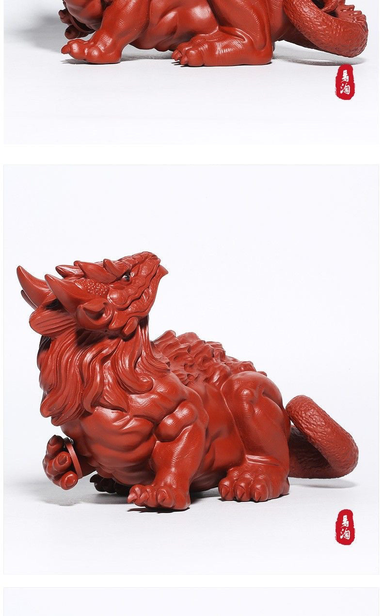 Yixing original purple sand Dahongpao handmade [lucky beast unicorn] can be raised creative boutique tea pet ornaments