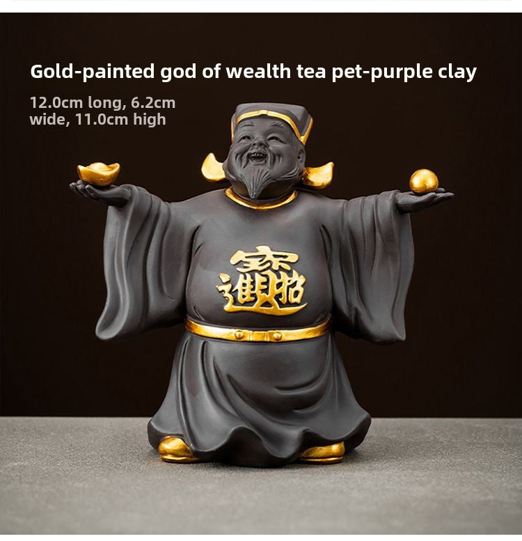 New original purple sand God of Wealth tea pet small ornaments to attract wealth and can be raised tea ceremony accessories tea table tea table decorations